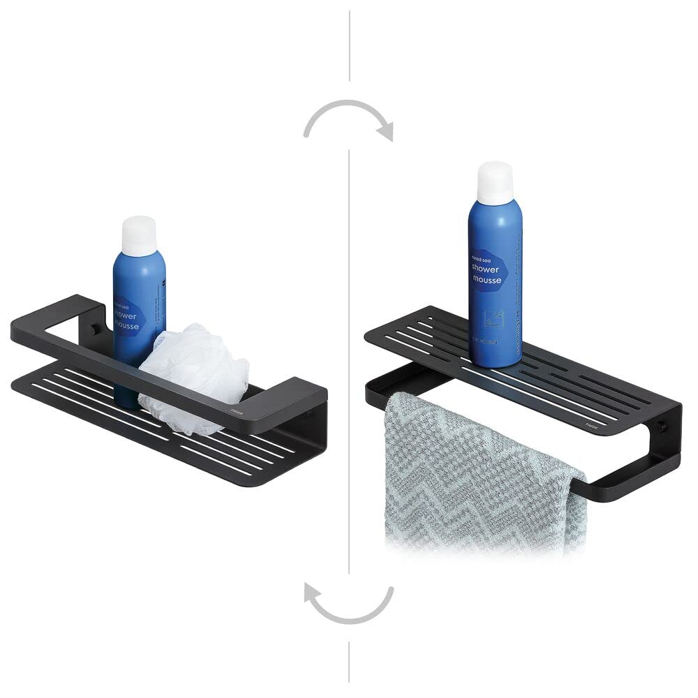 Tiger Caddy 2-in-1 Shower Basket & Towel Rail - 35cm Black Steel