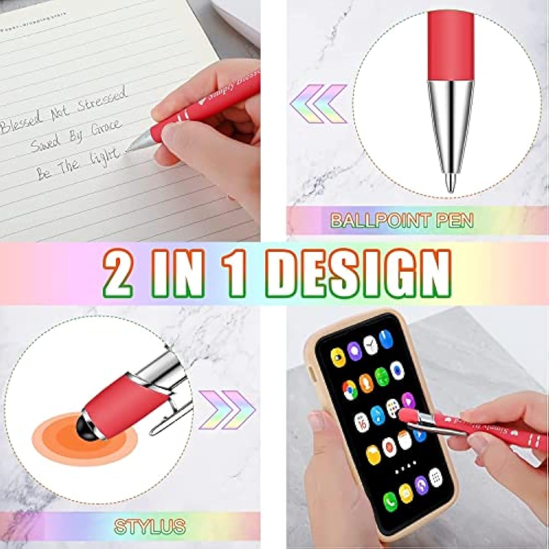 20Pcs Inspirational Ballpoint Pens with Stylus Tip – 10 Colors
