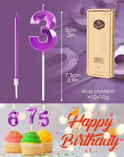Purple Number 10 Birthday Candles Set for Cakes – 8 Pieces