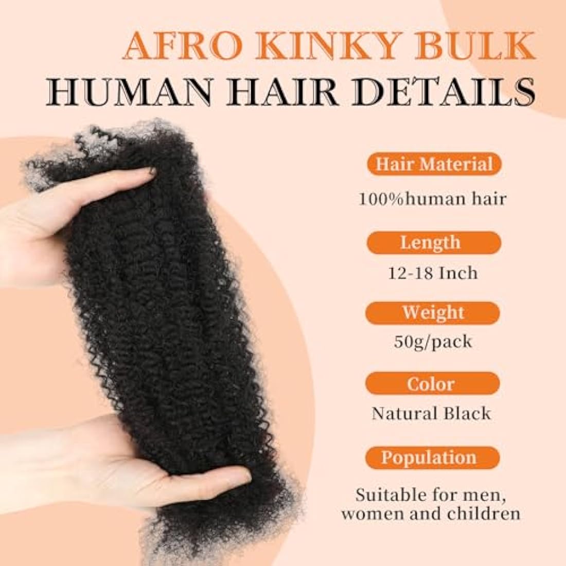 Afro Kinky Bulk Human Hair for Dreadlocks & Braiding - 14 Inch