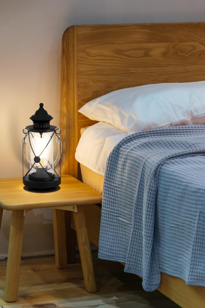 Eglo Bradford Vintage Lantern Table Lamp – Black Steel & Clear Glass