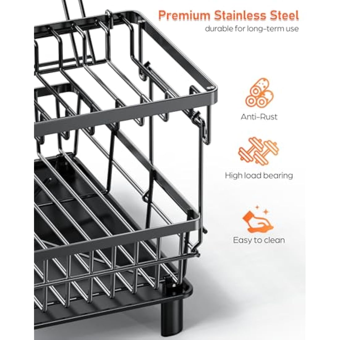 LIONONLY 2-Tier Dish Drying Rack with 360° Swivel Spout & Utensil Holder