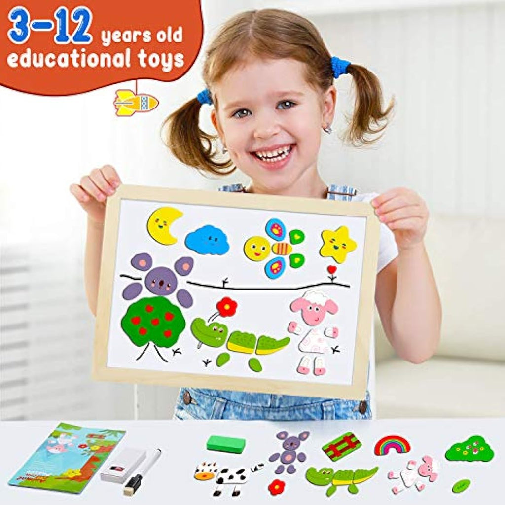 COOLJOY Wooden Magnetic Puzzle | 100+ Piece Educational Drawing Board