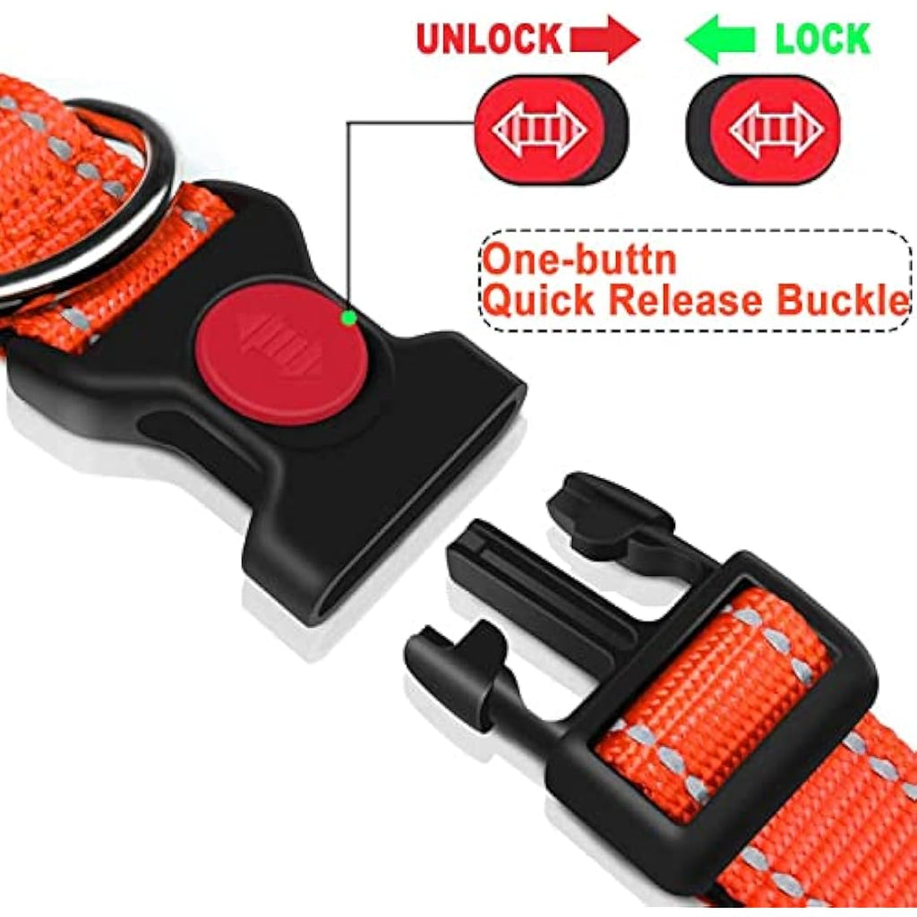 Reflective Nylon Dog Collar – Padded & Adjustable, Orange, Medium