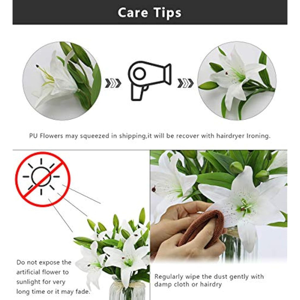 Olrla Real Touch White Artificial Lily Flowers – 6 Pcs Waterproof Faux Lilies