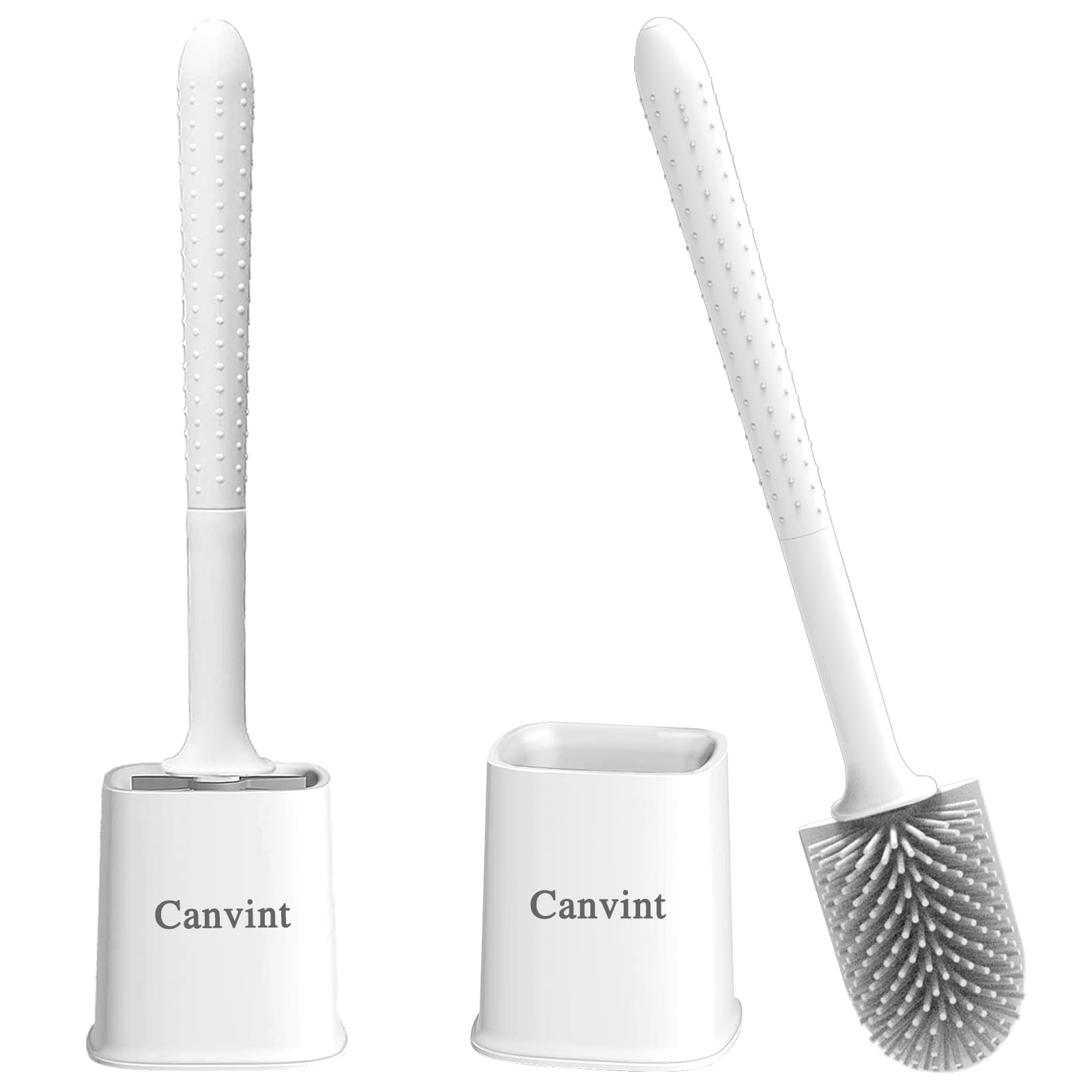Canvint Silicone Toilet Brush and Holder Set | 2 Pack Deep Cleaning White