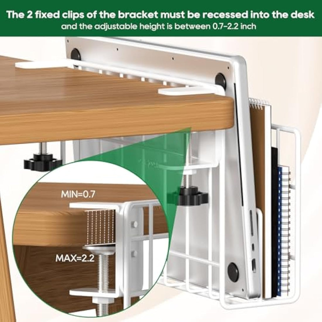 Jolof Store Desk Side Laptop Stand – Vertical Clamp-on Holder with Pen Cup