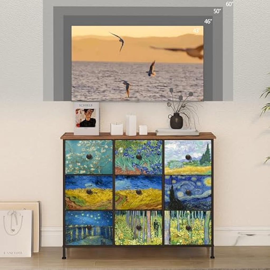 VEDECASA Van Gogh 9-Drawer Chest – Fabric Storage Dresser for Bedroom