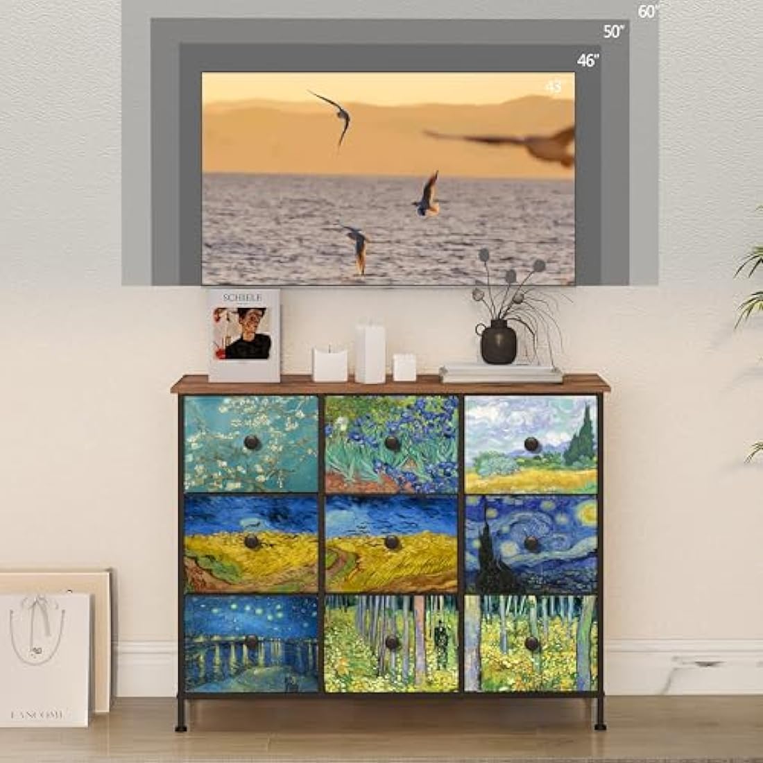 VEDECASA Van Gogh 9-Drawer Chest – Fabric Storage Dresser for Bedroom