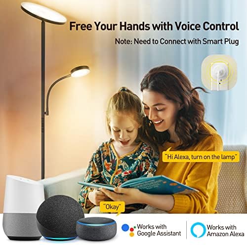 OUTON LED Floor Lamp with Reading Light | Dimmable Mother-Child Lamp, Black
