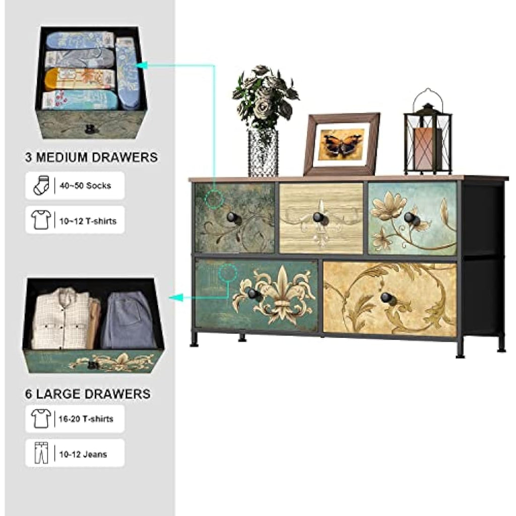 VEDECASA 7-Drawer Retro Fabric Dresser with Wooden Top