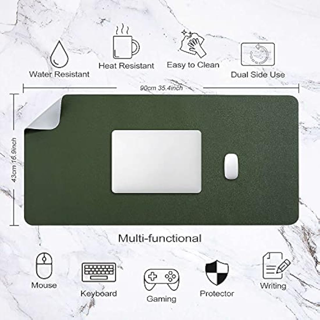 DOBAOJIA Large PU Leather Desk Pad | Waterproof Dual-Side Mat, 35.4" x 16.9"