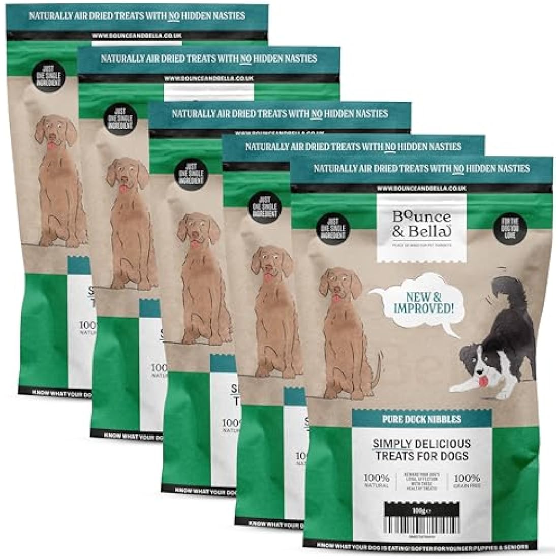 Bounce and Bella Pure Duck Nibbles - Natural Grain-Free Dog Treats (5 Pack)