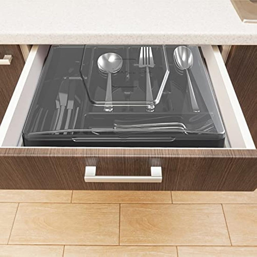 WURDON 2-Tier Silverware Organizer with Lid – 9 Compartment Cutlery Tray