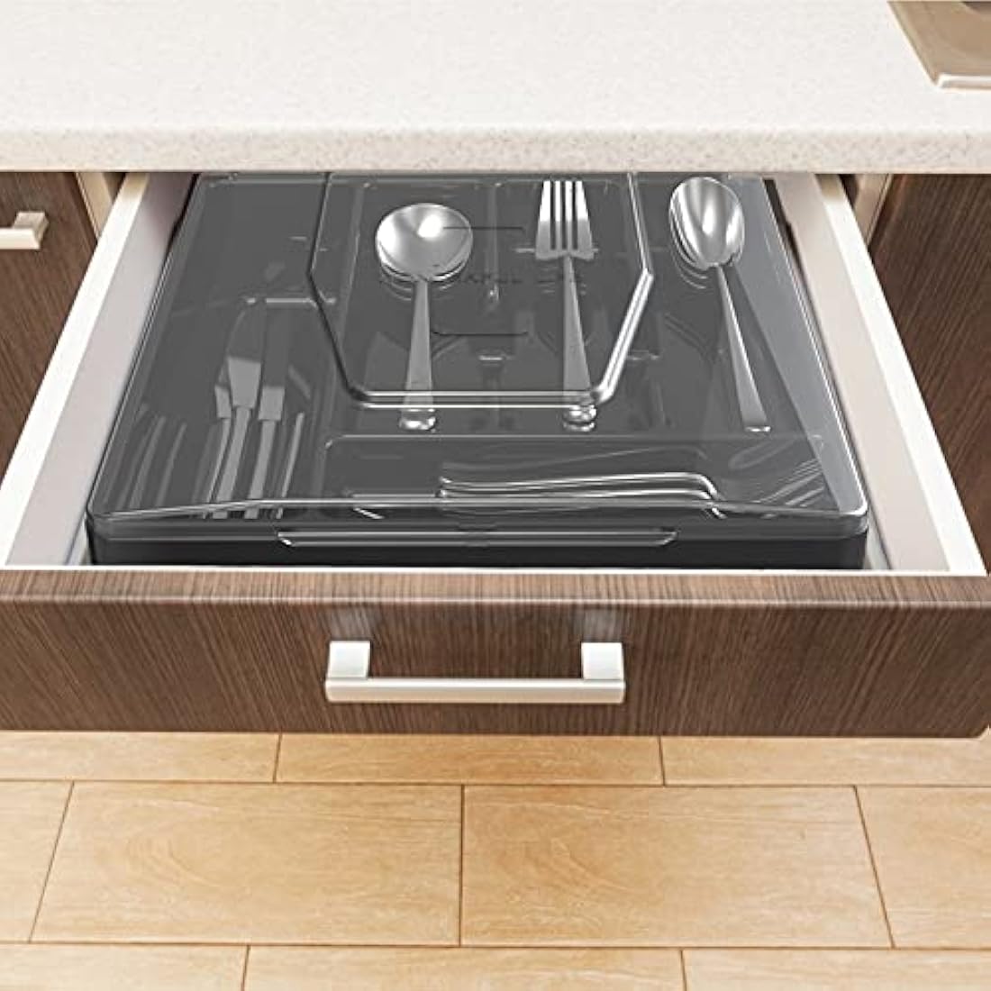 WURDON 2-Tier Silverware Organizer with Lid – 9 Compartment Cutlery Tray