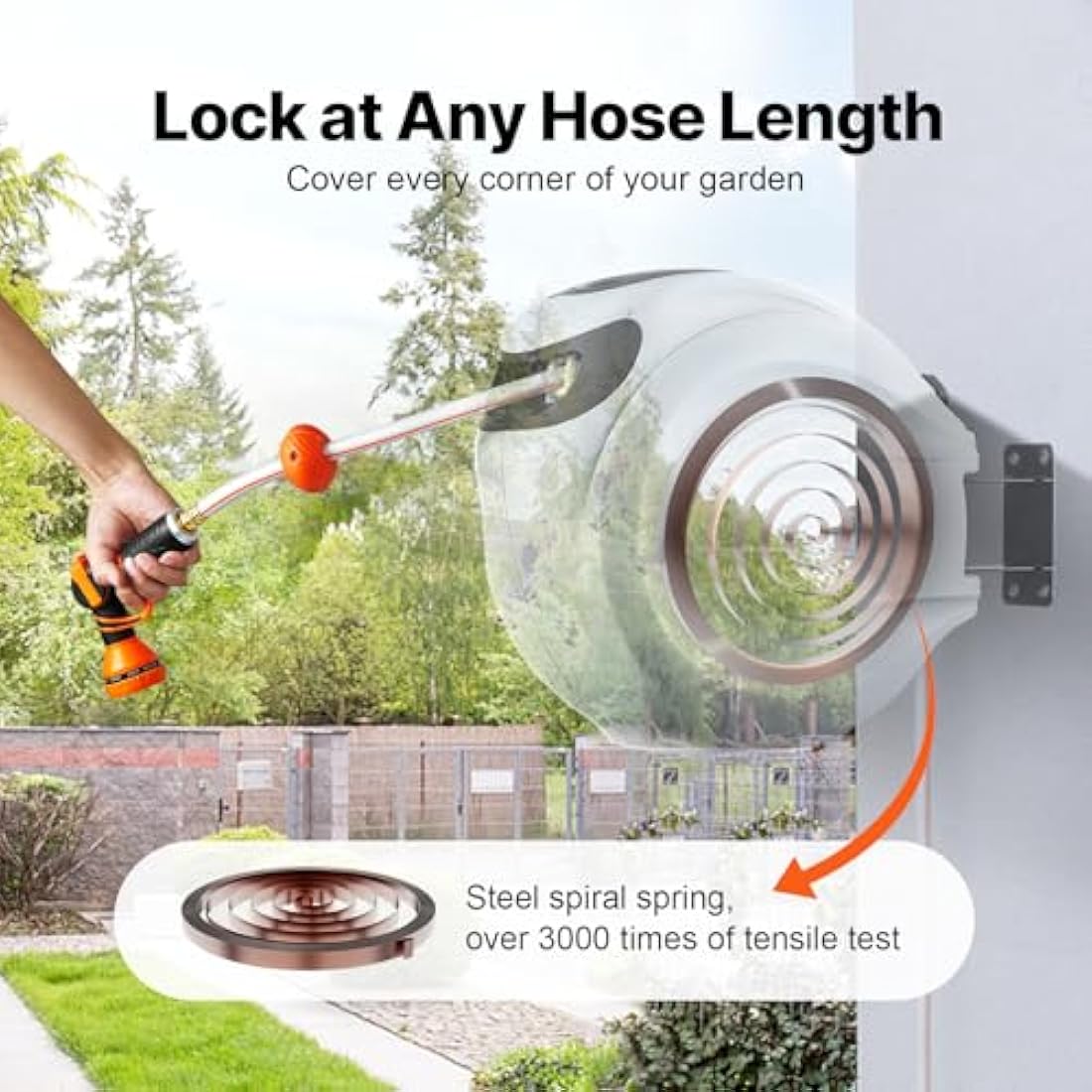 VEVOR Retractable Garden Hose Reel | 131ft Wall Mounted Auto-Rewind