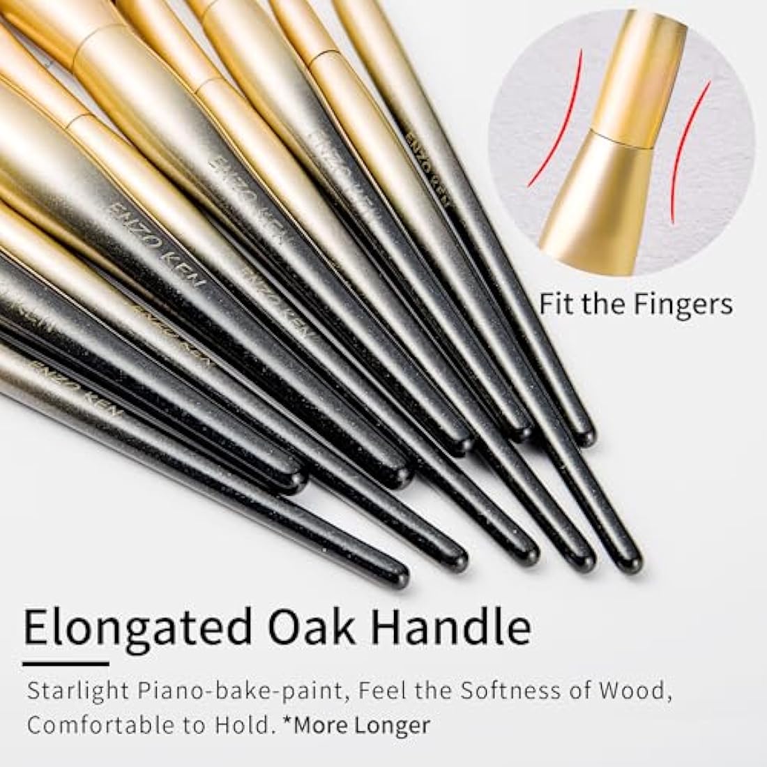 ENZO KEN Natural Sable Hair Makeup Brush Set | Professional 15pc Black Gold