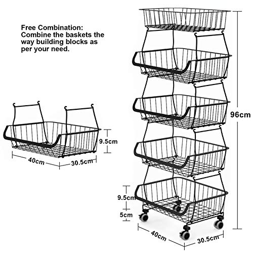 BRIAN & DANY 5-Tier Stackable Vegetable Storage Rack | Rolling Kitchen Cart