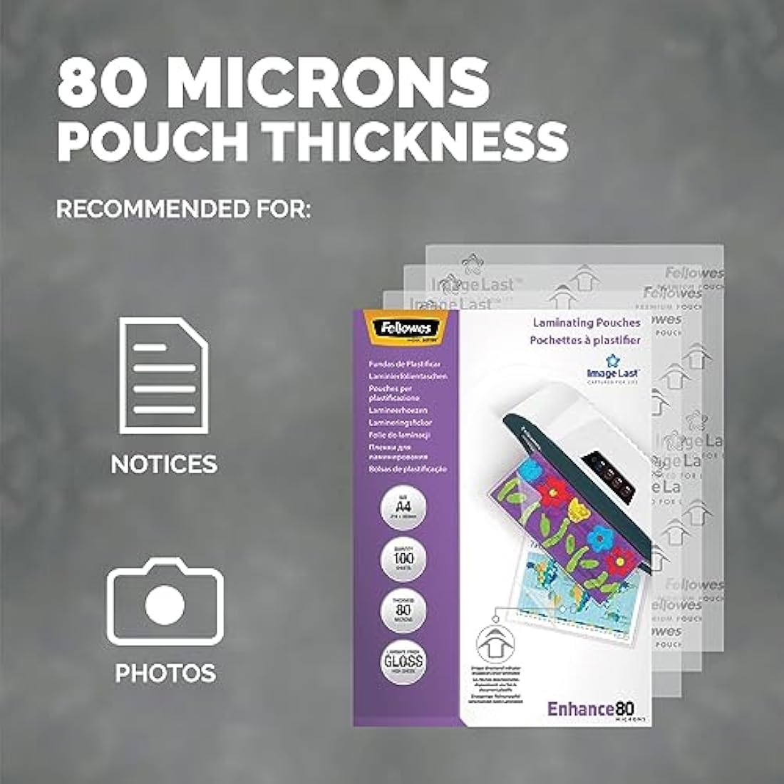 Fellowes A4 Laminating Pouches | 160 Micron Glossy Finish | 100 Pack