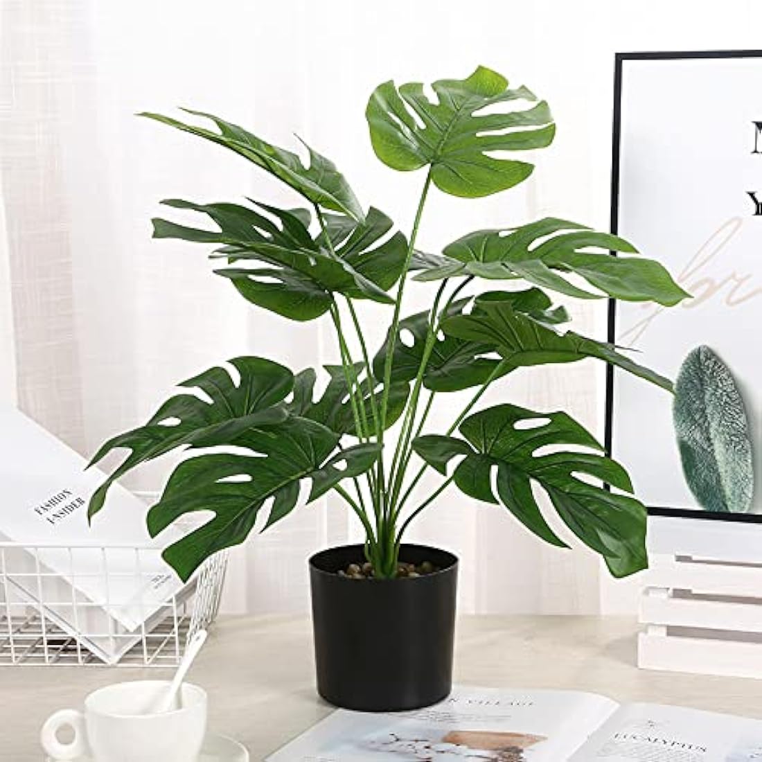 Hacaroa 23.5" Artificial Monstera Deliciosa Plant in Pot – Faux Tropical Tree