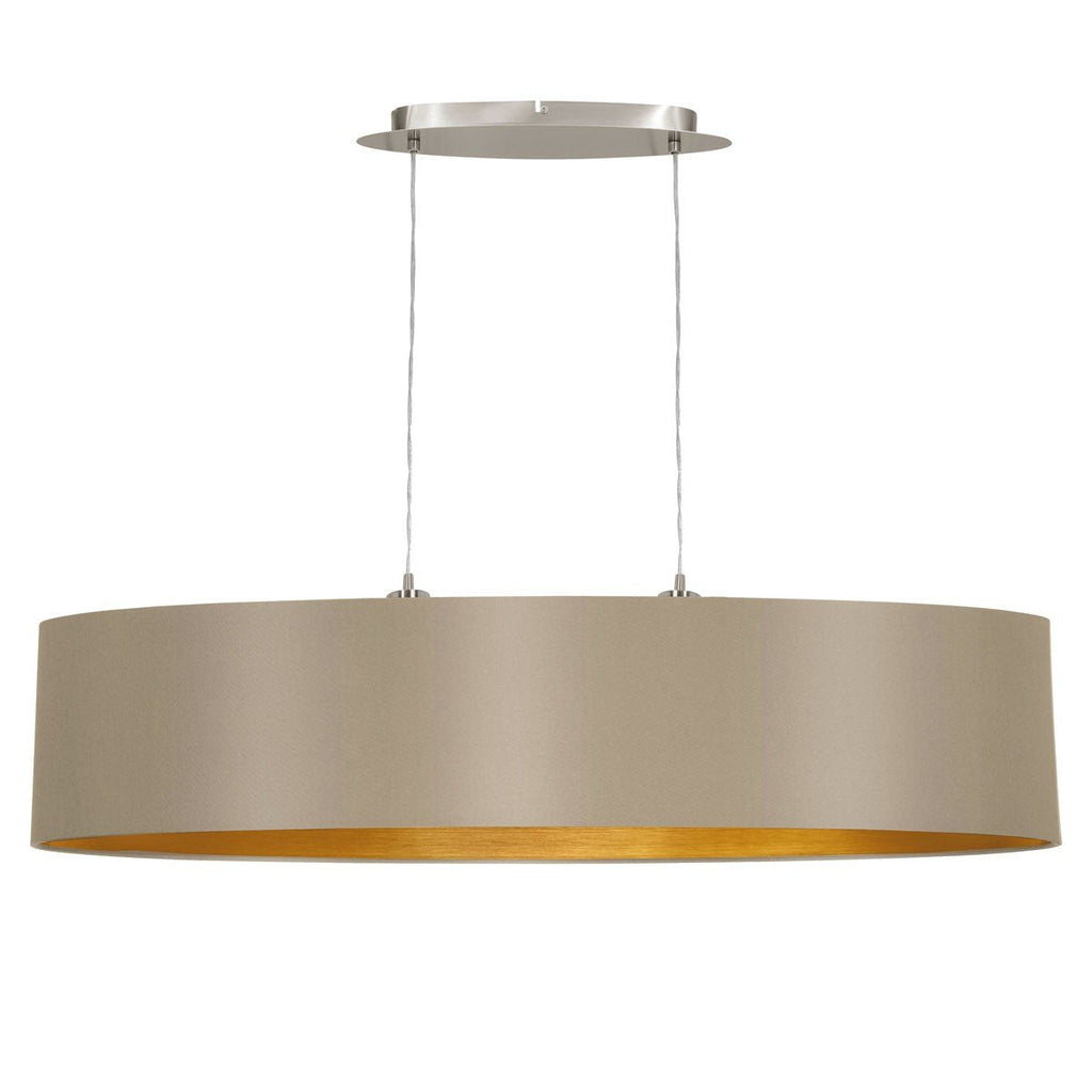 EGLO Maserlo Oval Pendant Lamp – Taupe & Gold Fabric 2-Light Ceiling Fixture