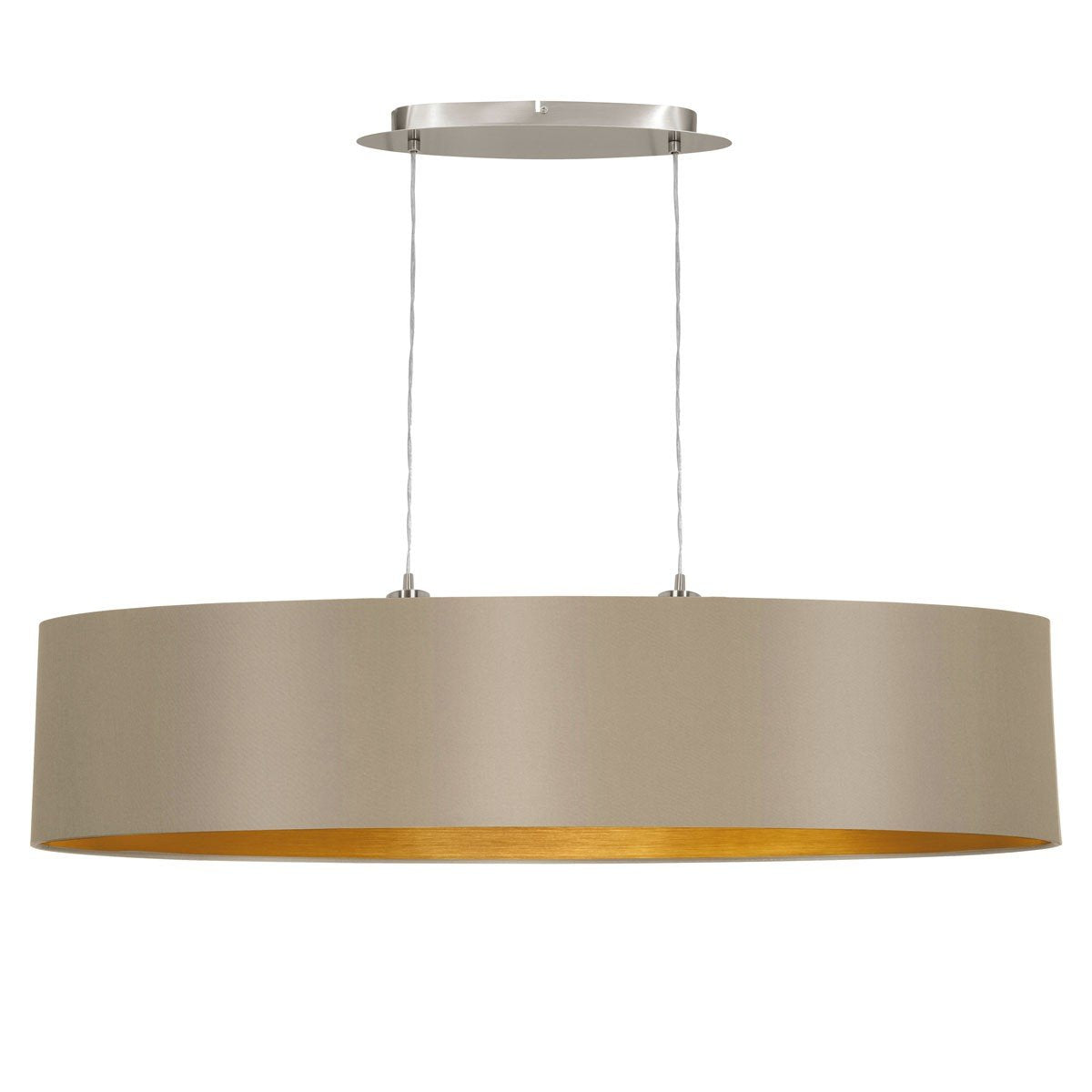 EGLO Maserlo Oval Pendant Lamp – Taupe & Gold Fabric 2-Light Ceiling Fixture