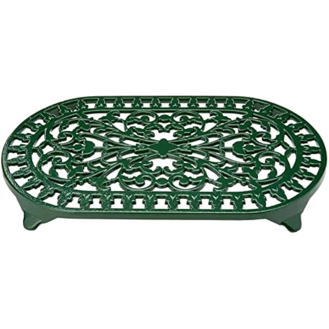 Large Oval Cast Iron Trivet – Green Vintage Kitchen Decor