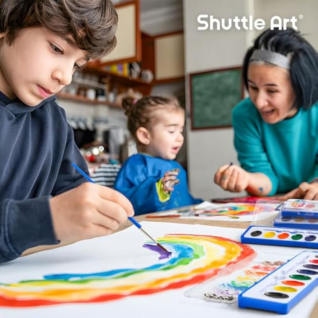 Shuttle Art 40 Pack Watercolour Paints Set | 8 Washable Colours for Kids