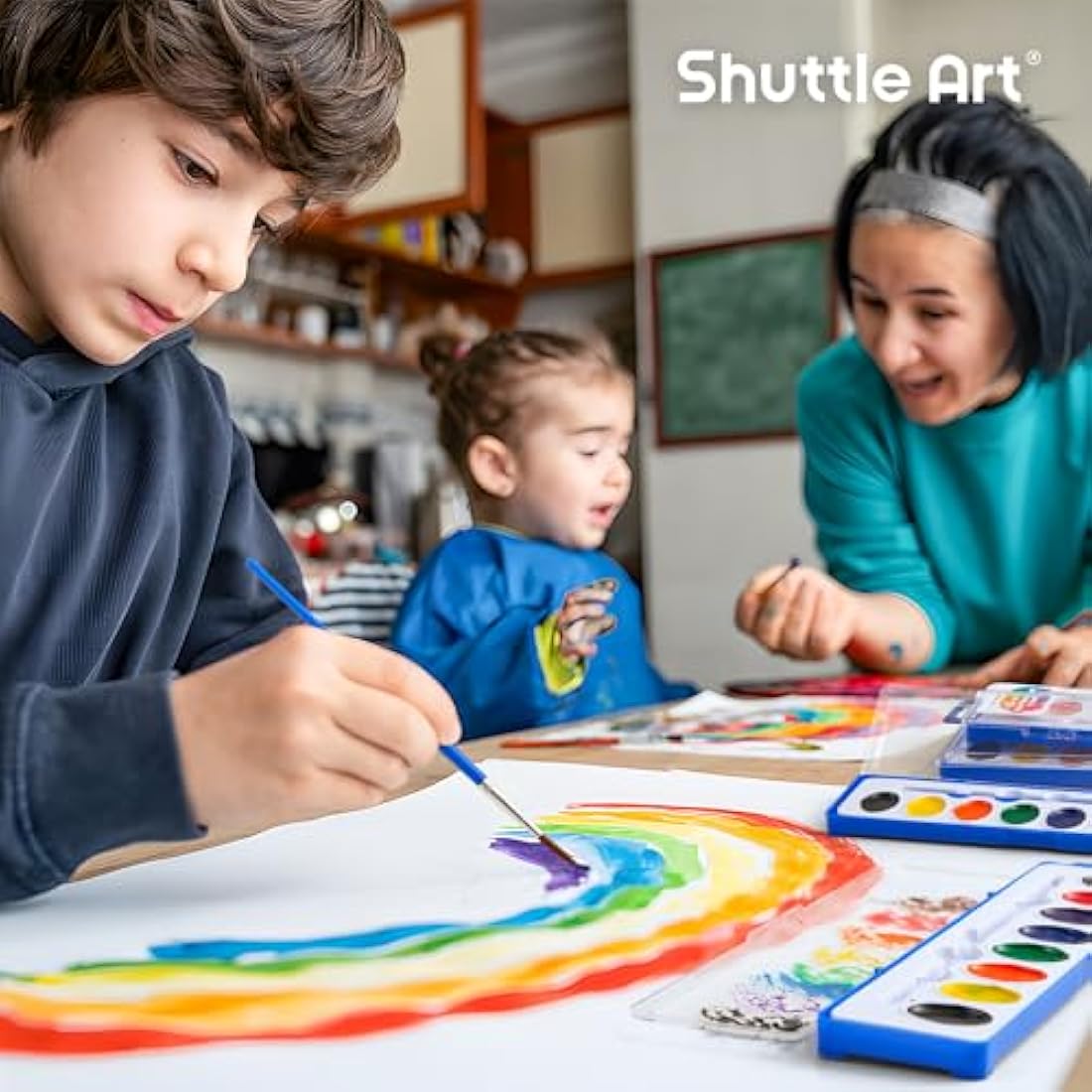 Shuttle Art 40 Pack Watercolour Paints Set | 8 Washable Colours for Kids