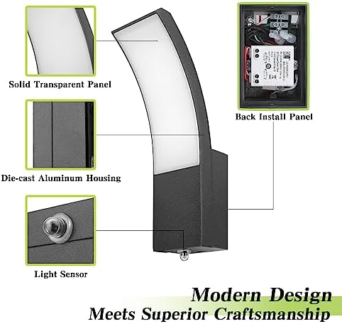 HLFVLITE Dusk to Dawn Outdoor Wall Light – LED Aluminum Porch Lamp