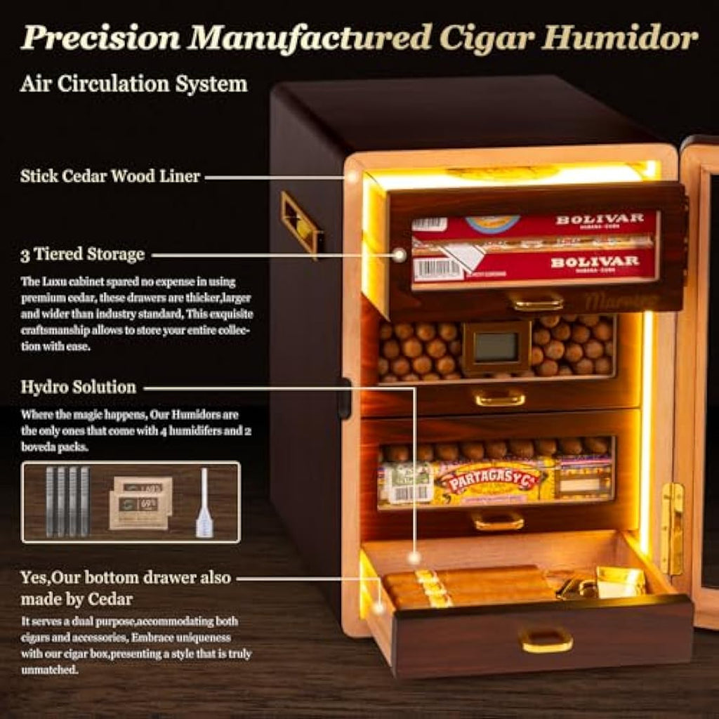 Jolof Store 200 Cigar Humidor Cabinet – Cedar Wood with LED Light