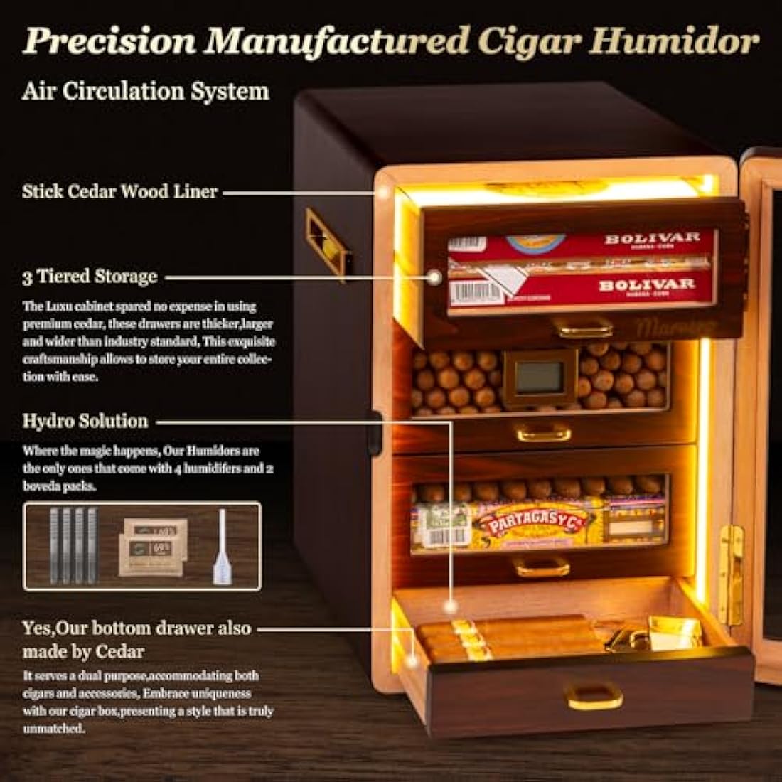 Jolof Store 200 Cigar Humidor Cabinet – Cedar Wood with LED Light