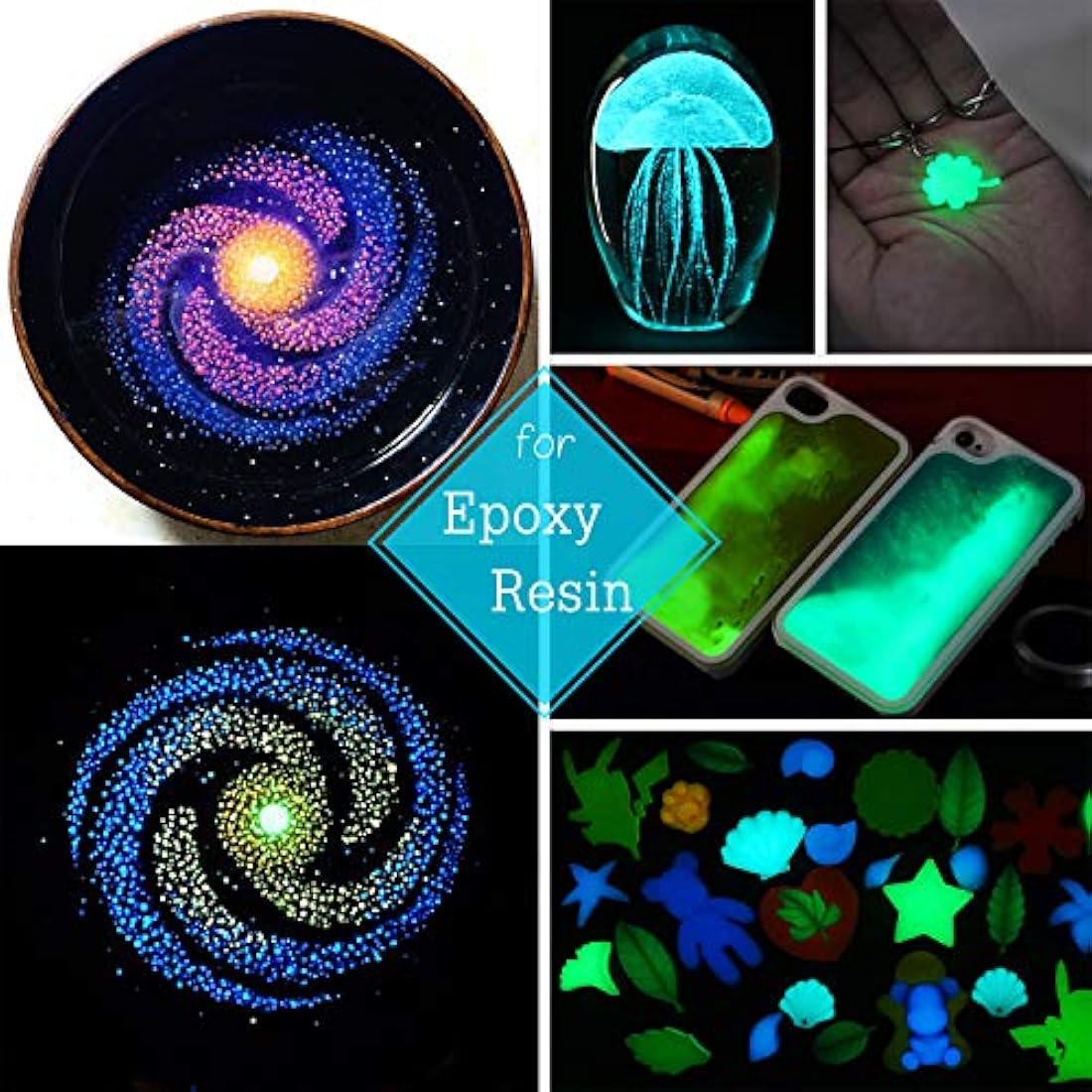 Jolof Store Glow in the Dark Pigment Powder - 10 Colors with UV Lamp