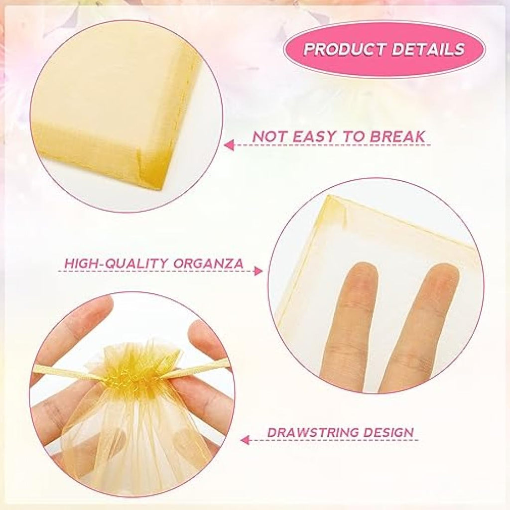 G2PLUS Gold Organza Gift Bags - 100 PCS 10x15cm Mesh Jewelry Pouches