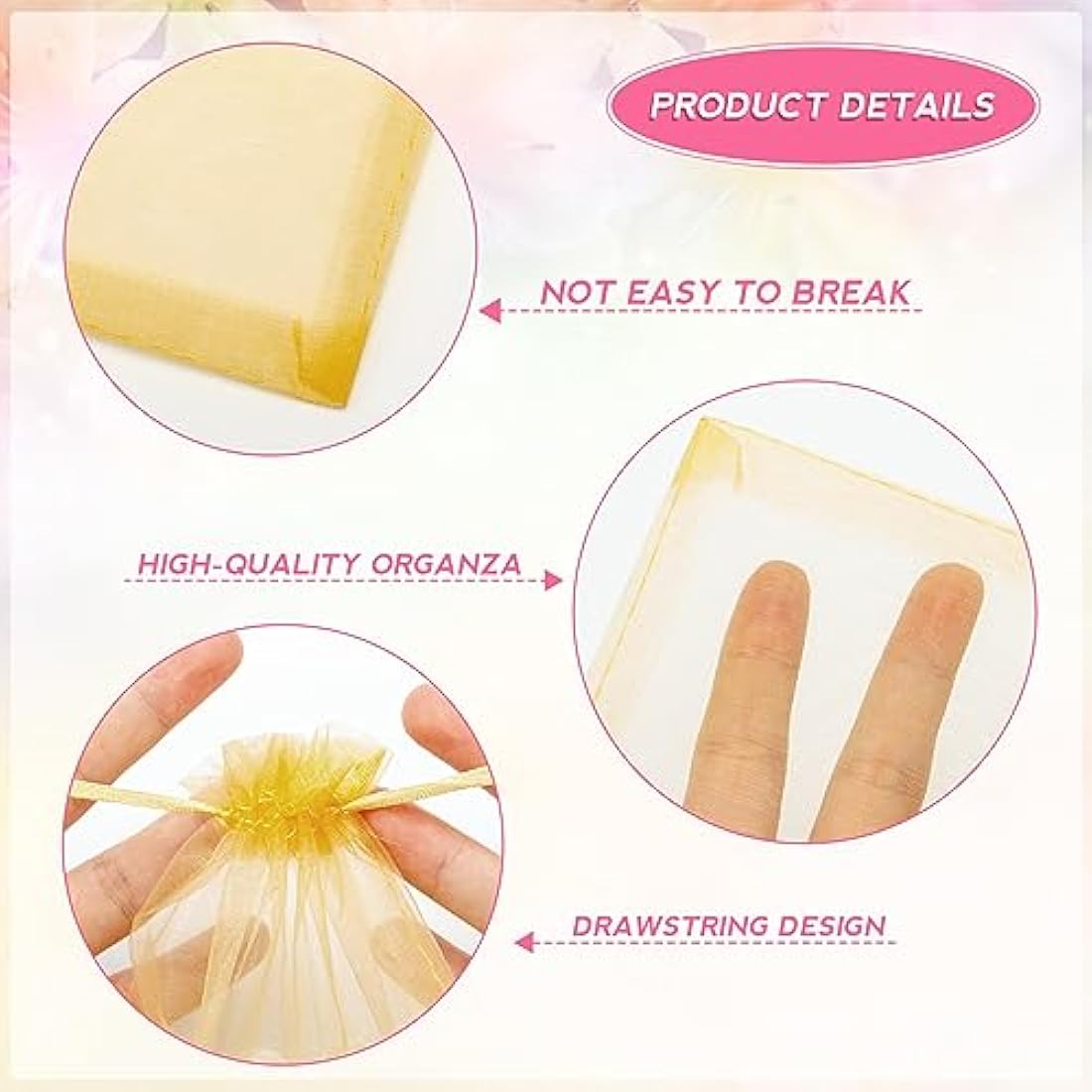 G2PLUS Gold Organza Gift Bags - 100 PCS 10x15cm Mesh Jewelry Pouches