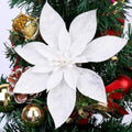 Jolof Store 12 Pcs White Glitter Poinsettia Christmas Tree Flowers