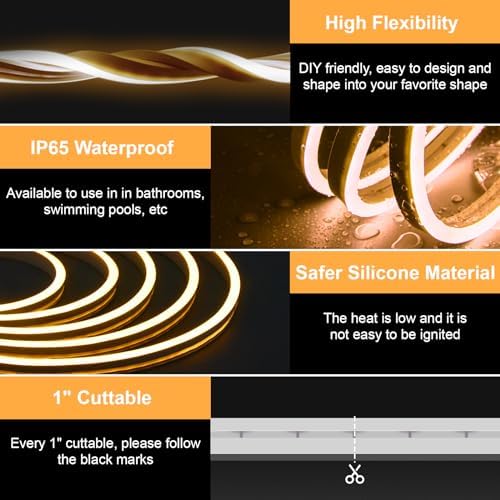 Lucienstar 5M Neon LED Strip Light – Dimmable Warm White 12V IP67