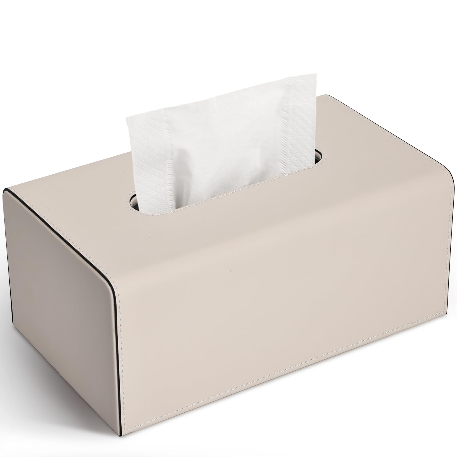 KINGFOM PU Leather Tissue Box Cover – Rectangle Decorative Holder, Beige