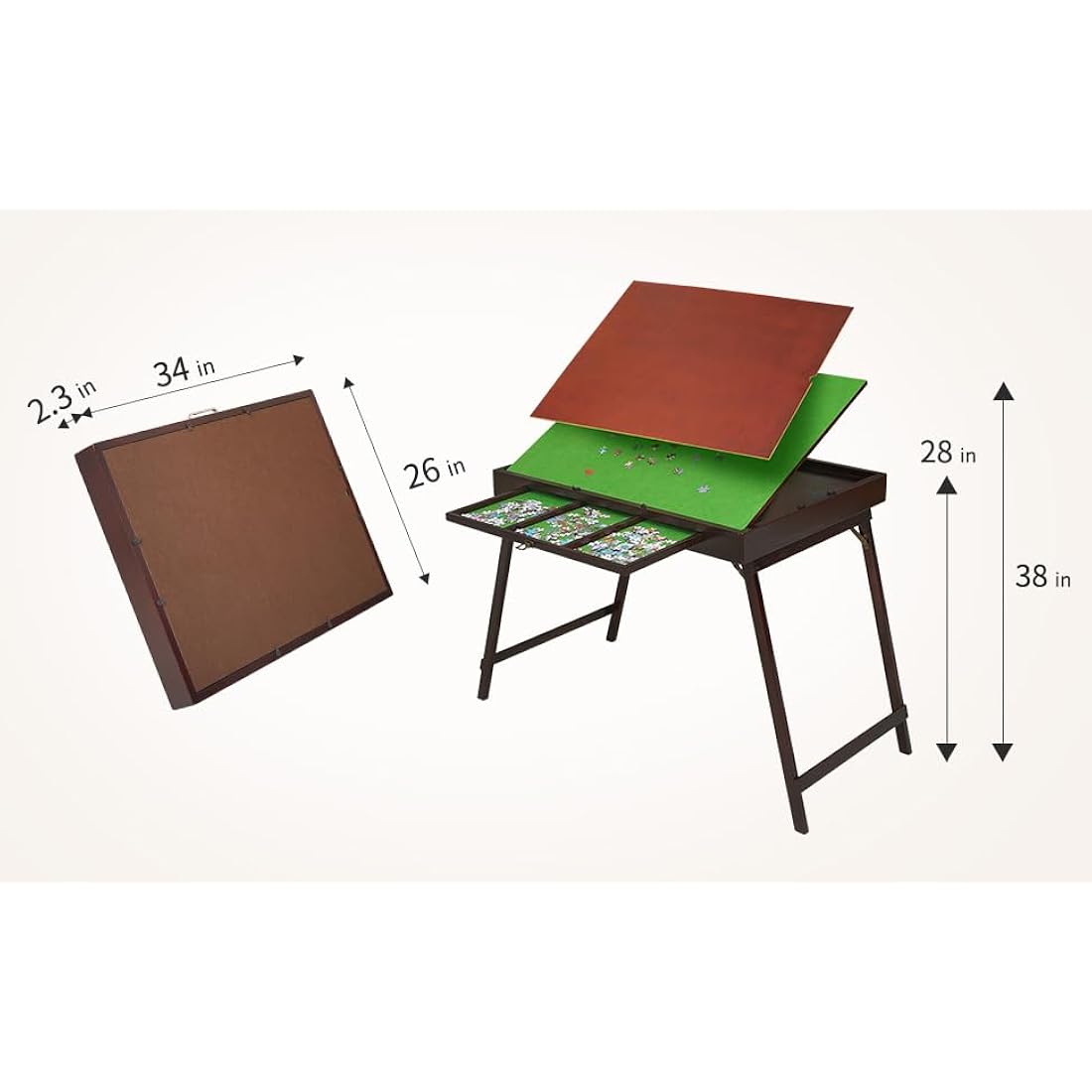 Wooden Jigsaw Puzzle Table with LED Light and Storage Drawers