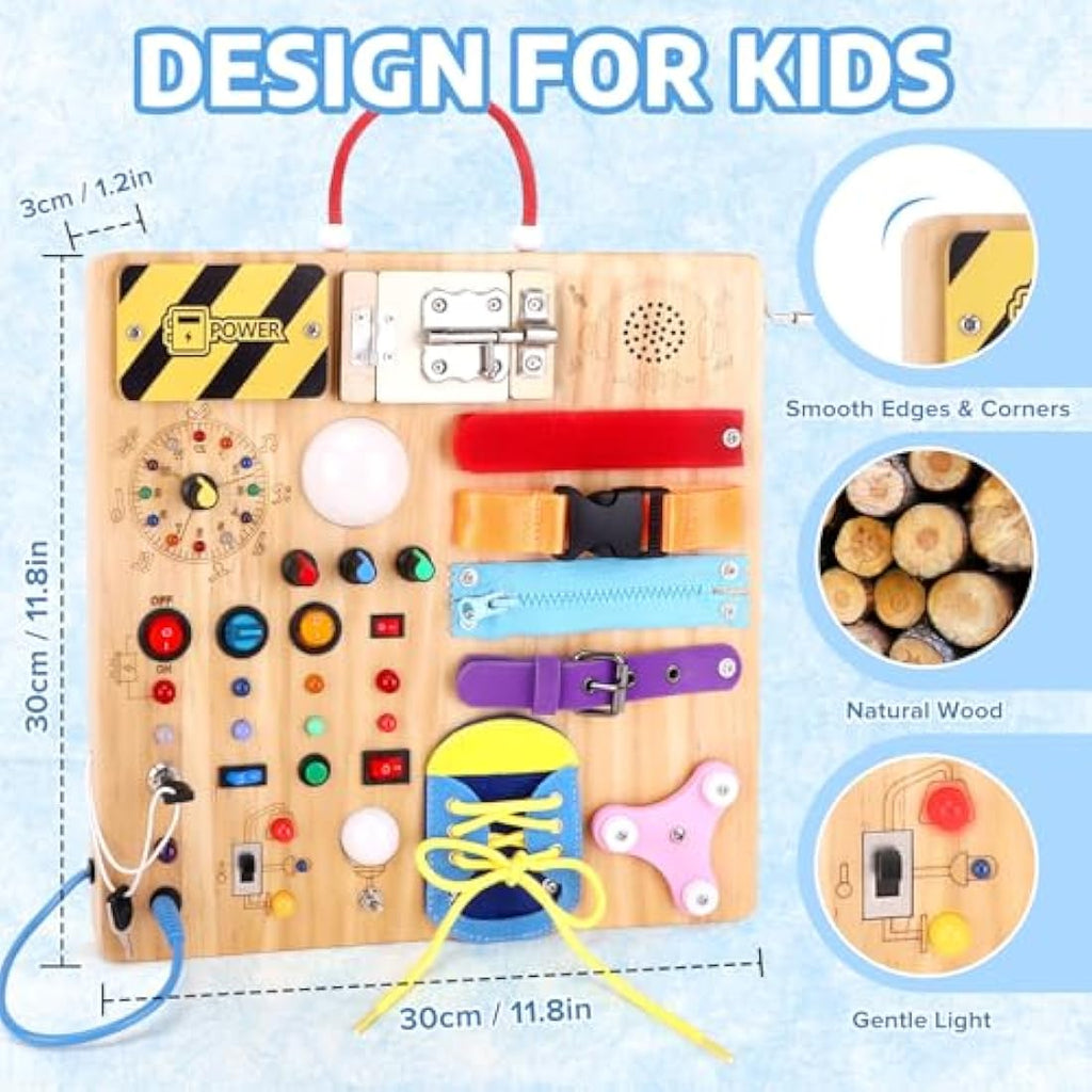 Konijiwa Montessori Busy Board | 23-in-1 Wooden LED Sensory Toy