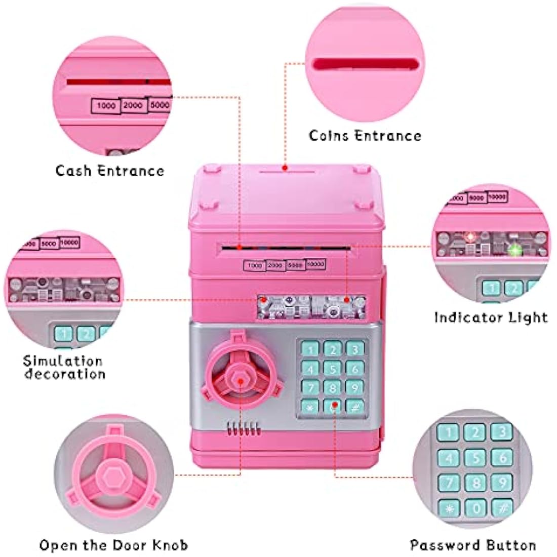 Jolof Store Kids Electronic ATM Piggy Bank – Password Money Safe, Pink