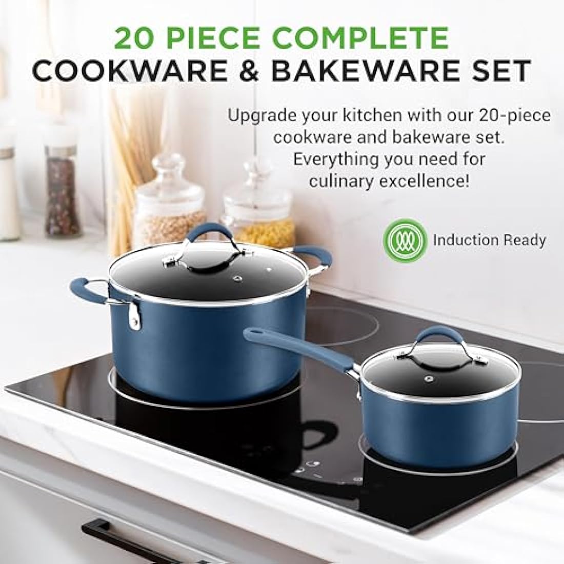 NutriChef 20-Piece Non-Stick Cookware and Bakeware Set – Navy Blue