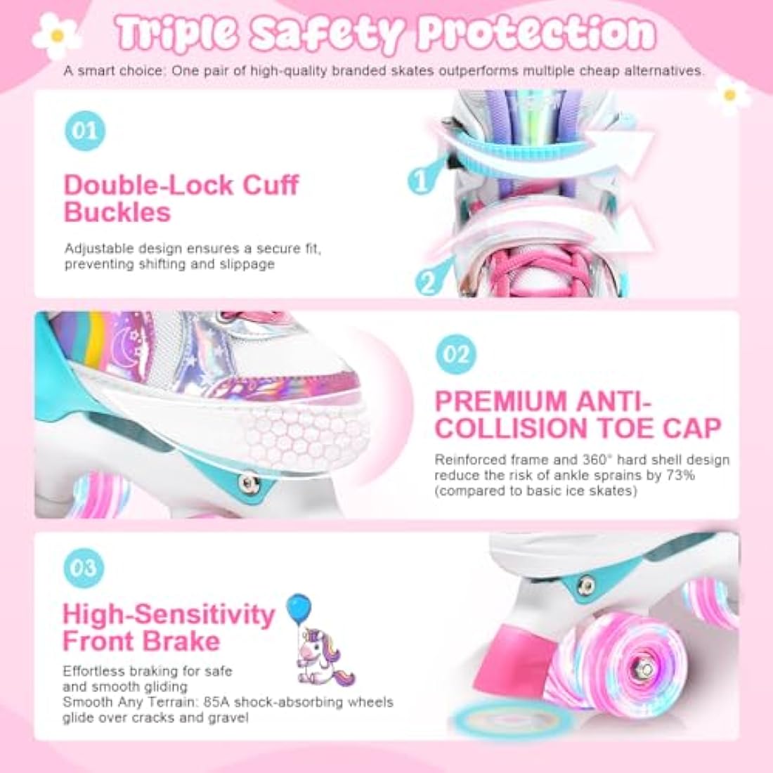 OLYSPM Kids Roller Skates | Adjustable Quad Skates with 8 Light Up Wheels