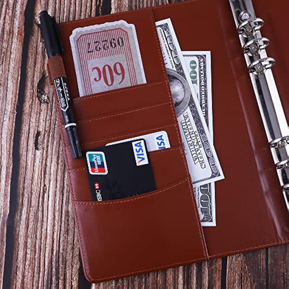 Jolof Store A5 Ring Binder - Refillable PU Leather Budget Notebook, Brown