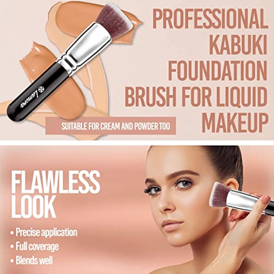 Lamora Flat Top Kabuki Foundation Brush – Synthetic Bristles for Liquid