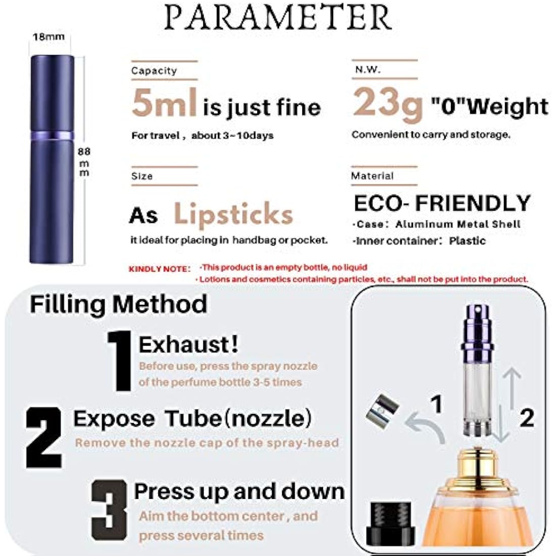 AsaNana Perfume Atomiser – 5ml Refillable Leakproof Travel Bottle