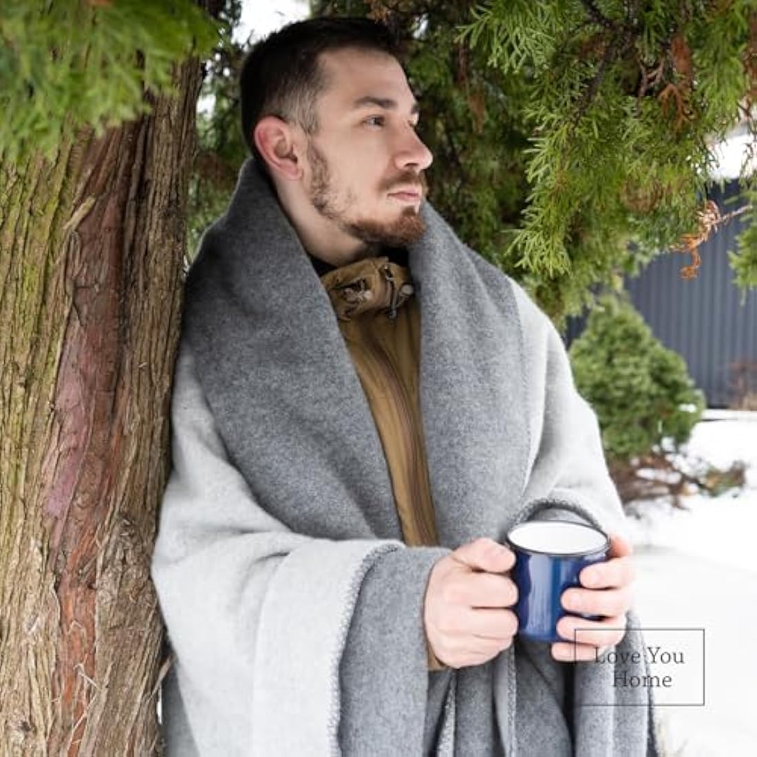 LYHome Merino Wool Travel Blanket – Warm Outdoor Camping Throw, Gray
