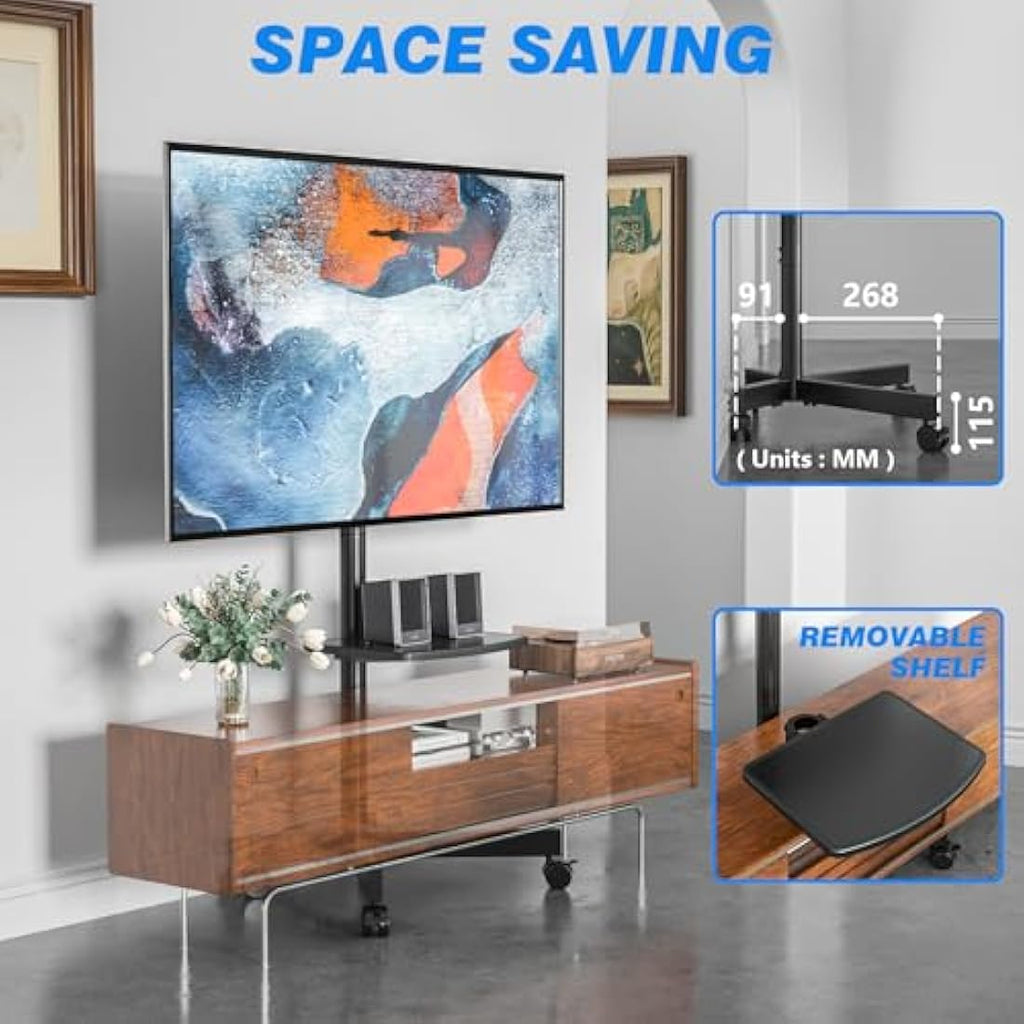 RFIVER Mobile TV Stand – Rolling TV Cart for 27-60 Inch Flat Curved TVs