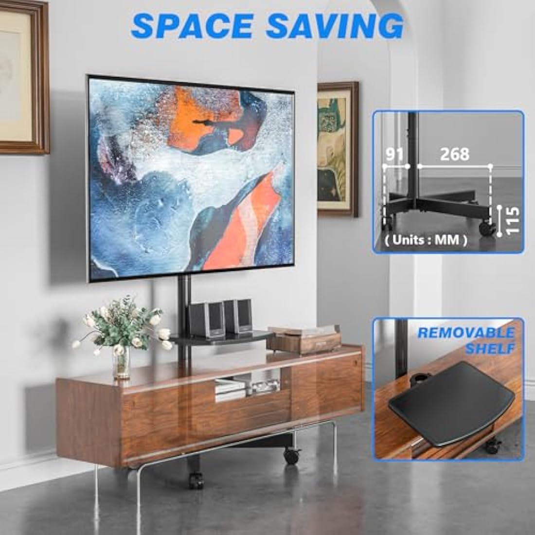RFIVER Mobile TV Stand – Rolling TV Cart for 27-60 Inch Flat Curved TVs