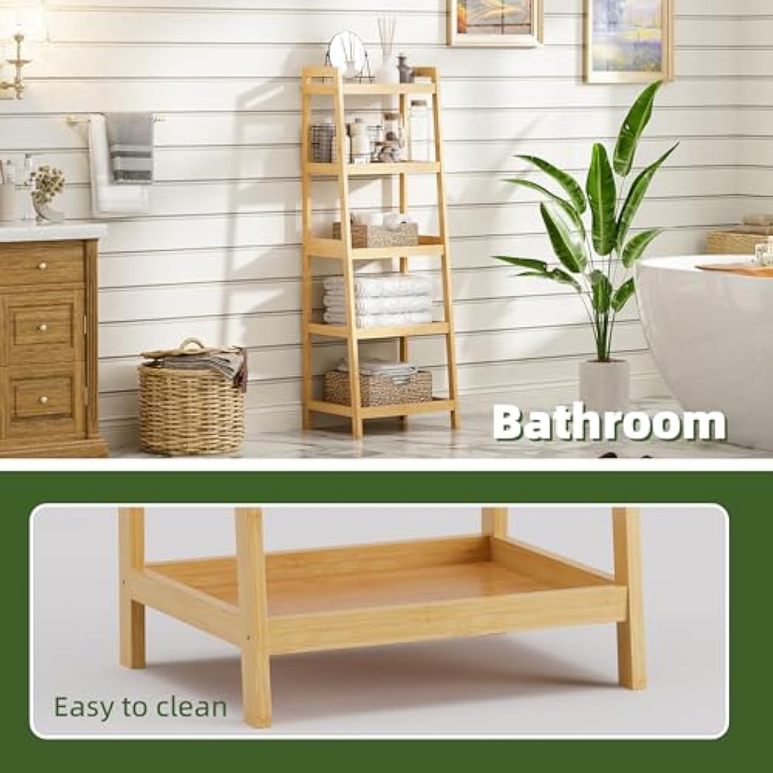 5-Tier Bamboo Ladder Bookshelf – Tall Narrow Display Rack